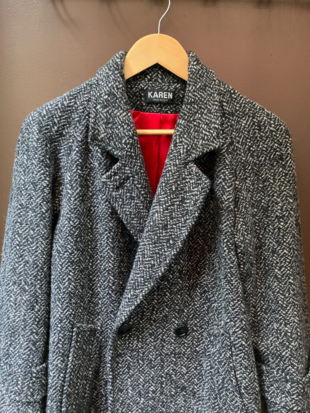 Women’s Wool Coat Classic Gray Herringbone S/M